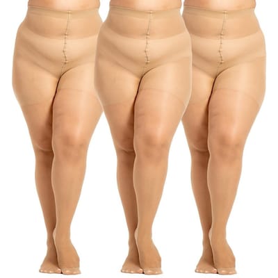 Lot de 3 Collants Grande Taille Pour Femmes – 20D Ultra-Fins avec Bandeau de Maintien et Pointe Renforcée 2XL brown