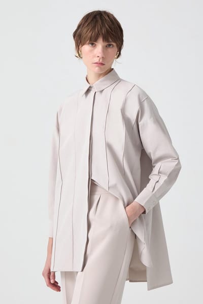 Touché Privé - Geribbelde blouse - Stone - Dames