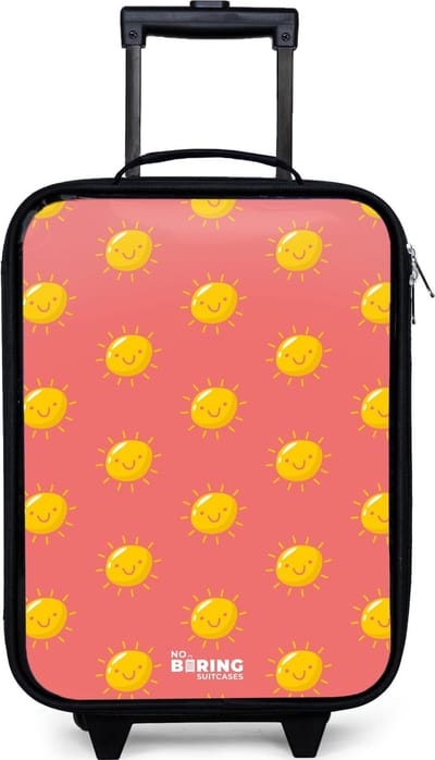 NoBoringSuitcases.com® - Kinderkoffer jongen - Kindertrolley meisje - Sunny situation koraal - Koffer kind lichtgewicht - Reiskoffer trolley voor kinderen - Koffertje met lichtgevende wieltjes - Rolkoffer zwart