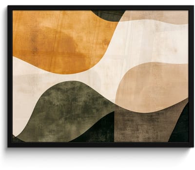 Poster in lijst - Fotolijst 70x50 cm - Posters - Vormen - Okergeel - Abstract - Posterlijst zwart - Decoratie - Wanddecoratie woonkamer - Muurdecoratie slaapkamer
