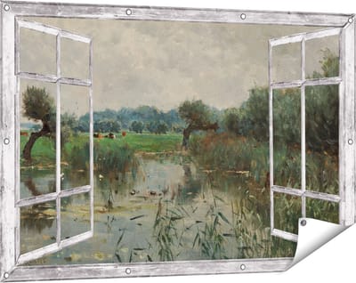 Gards Tuinposter Doorkijk In de Uiterwaarden van de IJssel - Willem Roelofs - 120x80 cm - Tuindoek - Tuindecoratie - Wanddecoratie buiten - Tuinschilderij