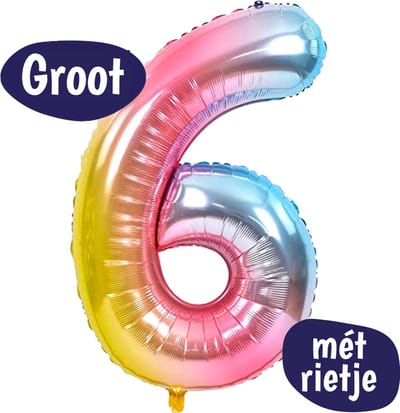 Cijfer Ballonnen - Ballon Cijfer 6 - 70cm Regenboog - Folie - Opblaas Cijfers - Verjaardag - 6 jaar, 16 jaar, 60 jaar - Versiering