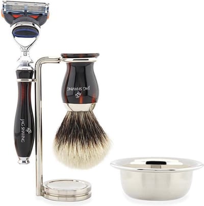 JAG Men Shaving Set wordt geleverd met 5 Edge Cartridge Razor, Pure Silver Tip Brush, Stand en Scheerkom Perfecte cadeauset voor mannen
