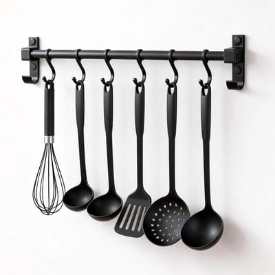 Hakenstrip voor Keuken 40 cm, Met 6 Verstelbare Haken, Aluminium Railing voor Keukenaccessoires, Ideaal voor Snijplanken, Lepels en Scharen