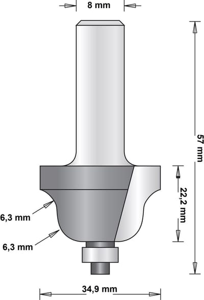 HiKOKI 8 MM PROFIELFREES (ROMEINSE OGIEFFREES) MET ONDERLAGER 34.9X57X6.3