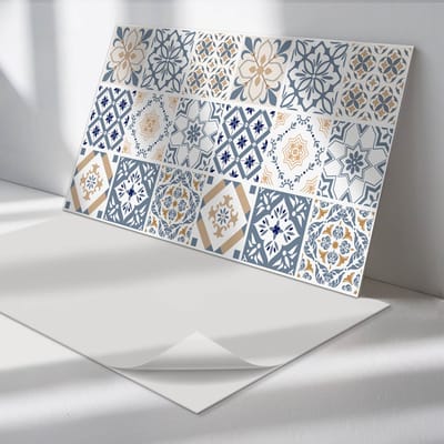 Wallfluent Vinyl Wandpaneel - Geruite mozaïekpatronen Zelfklevend Muurpaneel - 100 cm x 50 cm - Blauw Vinyl Wandpaneel - 1 stuk - Rechthoekig Wandbekleding Vinyl - Texturen Wandpaneel - Vinyl Wandbekleding - Wandpaneel Keuken en Badkamer
