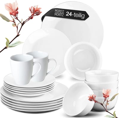Moritz & Moritz BASIC 24-delig Serviesset 6 Persoons Wit - Porselein Koffieservies met Borden, schalen en Kopjes