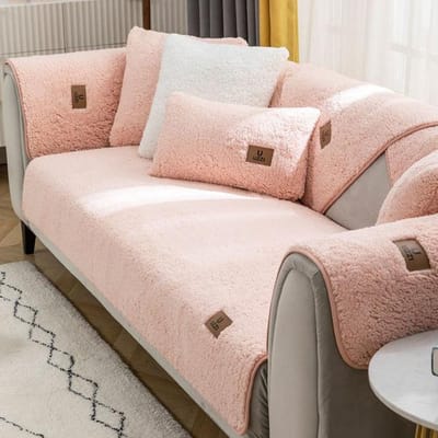 Winter Wol Fluweel Sofa Kussenhoes Anti-Slip Hoogwaardig Leer Sofa Hoes Dik Warm Huisinrichting Kussenhoes Stof 1 pc Pillowcase roze