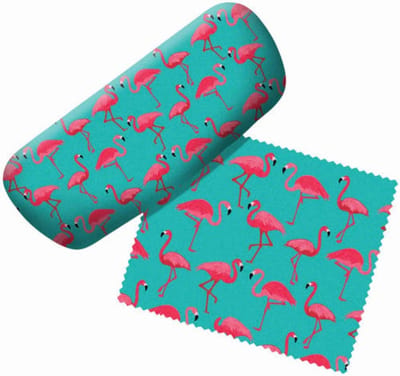 Brillen Etui - Lenzenhouder - Veilig Opbergen - Inclusief Poetsdoek - 16 x 6 cm - Flamingo