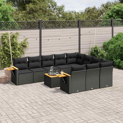 vidaXL - 11-delige - Loungeset - met - kussens - poly - rattan - zwart