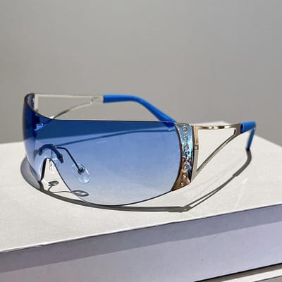 Lunettes de Soleil One Piece Sans Monture y2k Pour Dames Pour Hommes Style Vintage Luxe Designer Lunettes de Soleil Tendance Punk Sport Lunettes de Soleil UV400 gray