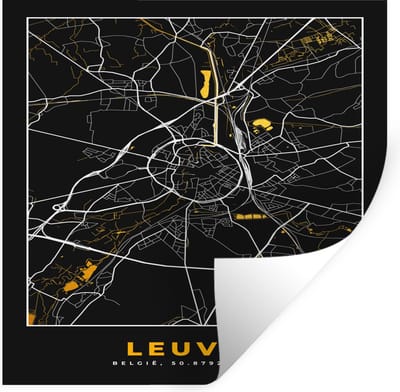 Muurstickers - Sticker Folie - Stadskaart - Leuven - Kaart - Goud - Plattegrond - 100x100 cm - Plakfolie - Muurstickers Kinderkamer - Zelfklevend Behang XXL - Zelfklevend behangpapier - Stickerfolie