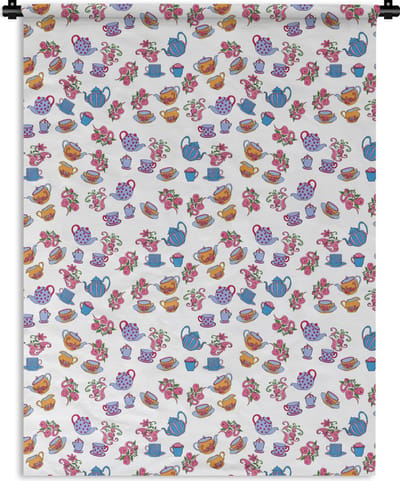 Wandkleed - Wanddoek - Patronen - Thee - Rozen - Theepot - 150x200 cm - Wandtapijt