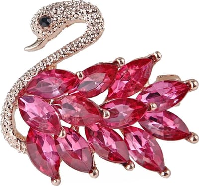 Fako Bijoux® - Broche - Zwaan - 40x36mm - Goudkleurig - Donkerroze