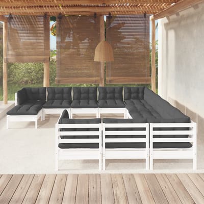 vidaXL - 12-delige - Loungeset - met - kussens - massief - grenenhout - wit