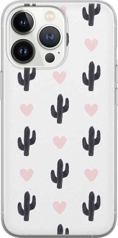 Leuke Telefoonhoesjes - Hoesje geschikt voor iPhone 13 Pro - Cactus hartjes - Soft case - TPU - Planten - Zwart