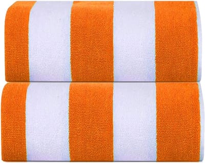 Strandhanddoeken voor volwassenen - Oranje Cabana Gestreept Klassiek - 100% Ringgesponnen Katoenen Badhanddoek, Grote Zwemhanddoek, 450 GSM, 76 x 152 cm