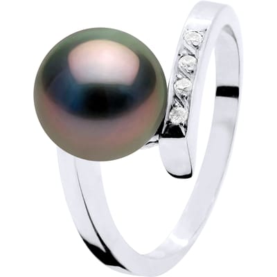 Diamond Ring 0,04 Cts en Tahitian Pearl Ronde 8-9 mm wit goud