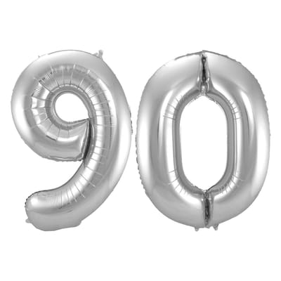 Folieballon 90 jaar - Zilver - 86 cm