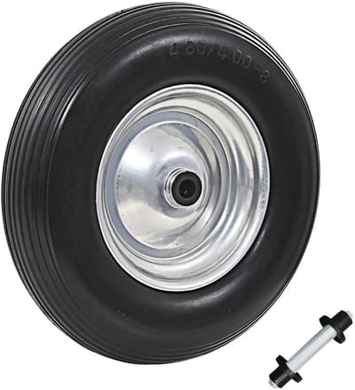Kruiwagenwiel - Massief Wiel - Zware Lasten Verplaatsen - Lekvrij PU - 390 mm Diameter - Zwart Zilver