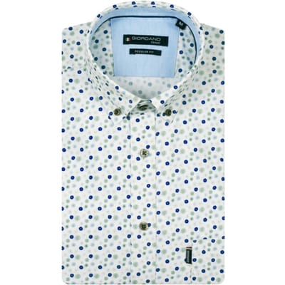Giordano - Korte Mouw Overhemd - Heren - L - Groen - Katoen - 616025