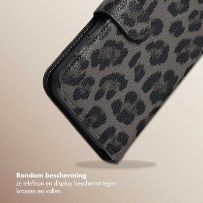 Selencia Hoesje - Geschikt voor Apple iPhone 15 - Sabi Bookcase met panterprint - Midnight Black