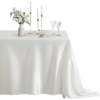 Rechthoekige Satijnen Tafelkleed Bruiloft Tafelkleed Wit Zwart voor Feest Verjaardagen Evenementen Banket Decoratie Huis Diner Tafelkleden 145x145cm