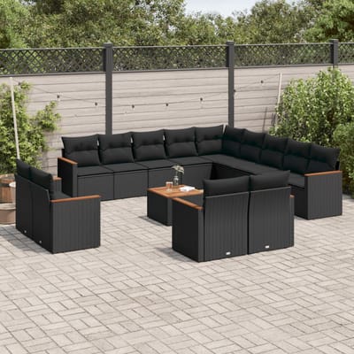 vidaXL - 14-delige - Loungeset - met - kussens - poly - rattan - zwart
