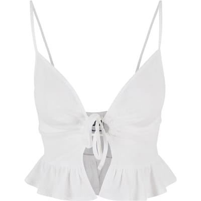 Urban Classics - Waffle Pique Ruffle Crop top - M - Wit