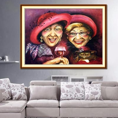5D Diy Diamond Painting Cross Stitch  Twee vrouwen met wijn  Diamant borduurwerk strass 20X30CM