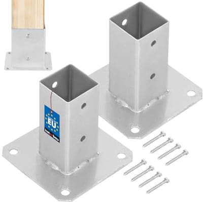 KOTARBAU® 2 Stuks Paalvoet, Paalhouder, voor Schroefbevestiging, Staal, 50 x 50 mm, Zilver, Paalsteun, Gegalvaniseerde Paalhouder, voor Tuin en Bouwprojecten