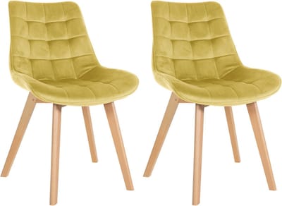 CLP Brook Set van 2 eetkamerstoelen - Hout frame - Fluweel - Velvet - geel
