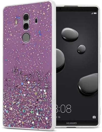 Cadorabo Hoesje geschikt voor Huawei MATE 10 PRO in Paars met Glitter - Beschermhoes van flexibel TPU silicone met fonkelende glitters Case Cover Etui