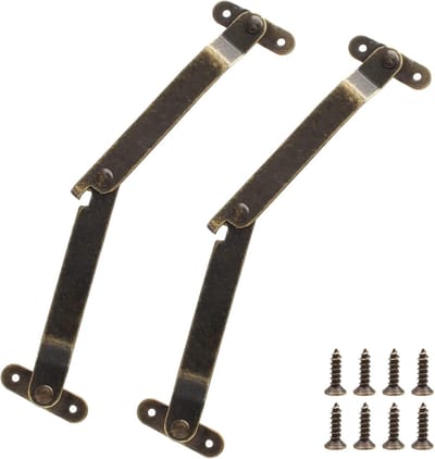 Daity Twee messing doppen ondersteunen het scharnier; het is een links-rechts vouwbaar - omhoog openend scharnier met bevestigingsschroeven. Geschikt voor meubels - houten dozen - sieradenkistjes en kisten. Afmetingen: 17 -3 x 3 -2 cm.