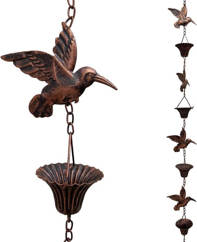 Regenketting Kolibrie - Waterafvoer Ketting - Tuin Decoratie - Decoratieve Stijl - 205 cm - Antiek Koper