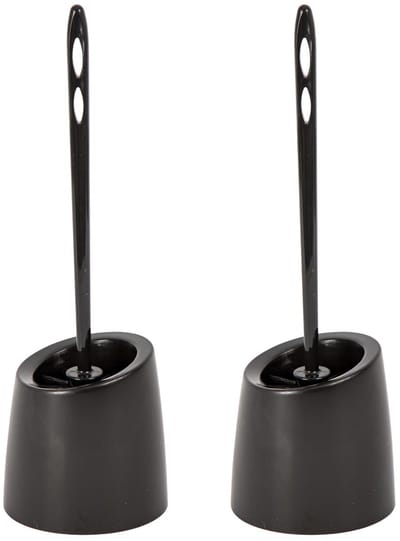 Toyma Wc Borstel - 2x - met houder - zwart - kunststof - toiletborstel - 37 cm