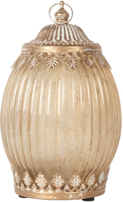Clayre & Eef LED Lantaarn Ø 11x18 cm Beige Glas