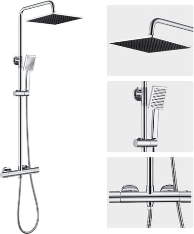 Auralum MAX Regendouche met Thermostaatkraan - Chroom Douchesysteem - Regendouche Ø 25.4 cm - Handdouche Ø 8.5 cm - Chroom