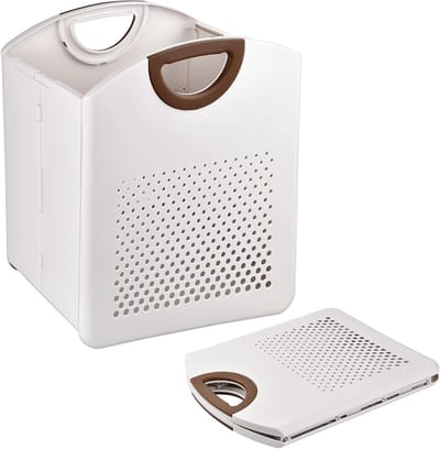 Opvouwbare vuile wasmand van 27 liter, kunststof, ademend en robuust, ideaal voor badkamer en slaapkamer, met handvat en ruimtebesparend ontwerp