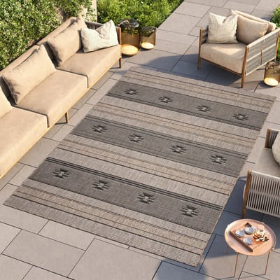 Tapiso Melissa Vloerkleed Bruin Binnen Buiten Gestreept Tapijt Maat- 60x100