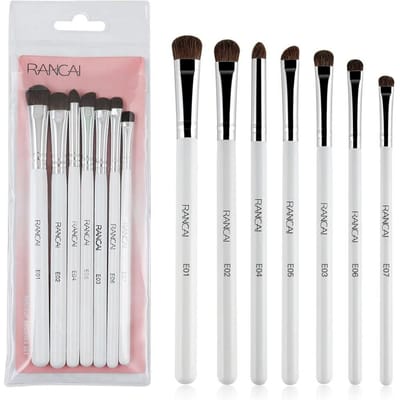 Set van 7 oogschaduwkwasten van natuurlijk paardenhaar, geschikt voor het blenden, vervagen en contouren van make-up. wit