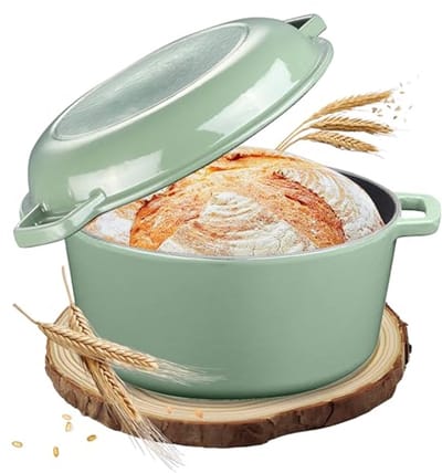Gietijzeren braadpan 26 cm - 2-in-1 emaille pan met deksel - Ideaal voor brood en stoofschotels - Geschikt voor alle warmtebronnen