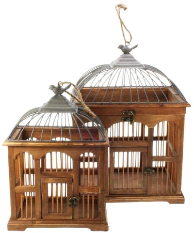 Vogelkooi Set – Hout – 34×26×47 cm – Set van 2 – Decoratief & Stijlvol