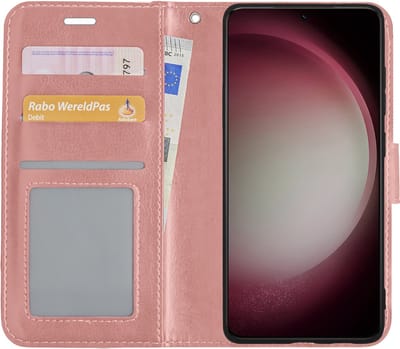 Hoesje - Met Pasjeshouder - Geschikt voor Samsung Galaxy S23 - Luxe Bookcase Portemonee - Flip Case - Kunstleer Book Case - Flipcase - Book Cover - Walletcase - Portemonneehoes - Rosé goud