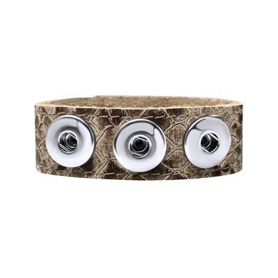 Quiges - Leren Drukknoop Armband 18mm Slang Patroon 18.5 - 20.5cm - EBM128