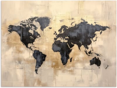 Poster 160x120 cm - Wereldkaart - Goud - Zwart - Abstract - Posters - Kamer decoratie - Wanddecoratie woonkamer - Muurdecoratie slaapkamer XXL