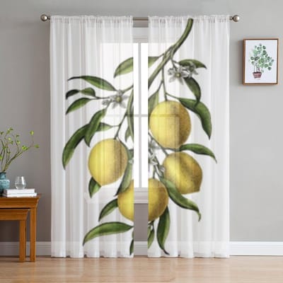 Vintage Citroen Transparante Raamgordijnen Voor Woonkamer Slaapkamer Moderne Voile Tule Gordijnen Stof Draperieën Voor Keuken 135W x 114H(cm) white
