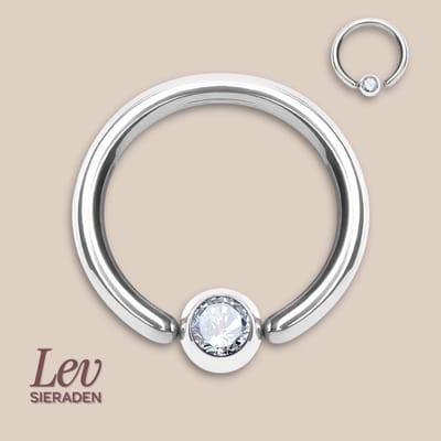 Titanium Ball closure ring piercing - 1.2x6mm - Zilver met zirkonia steen - Lev Sieraden - BCR - Piercing ring
