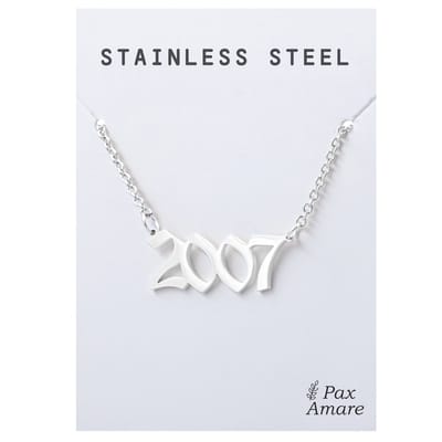 Jaartal 2007 Ketting Zilverkleurig - Stainless Steel - Sieraad op Cadeau Kaartje - Jaar Hanger - Pax Amare