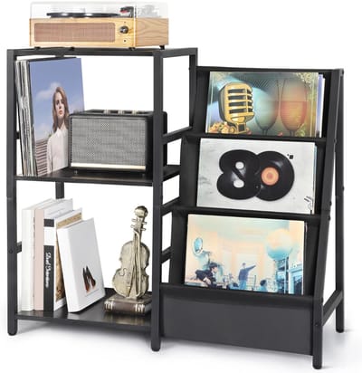 SNJY® Platenspeler Meubel - Platenspeler Kast - LP Houder - Platenhouder - 30D x 84B x 74H cm - Zwart